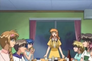 A young woman frolics with a pumped-up guy from a cartoon