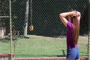 Long-haired brunette loves sex after training