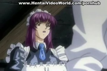 Cute maid sucks and jerks off a huge boner