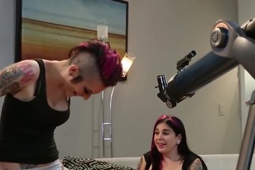 Hot punk short haired red head lesbians rubbing their pussy