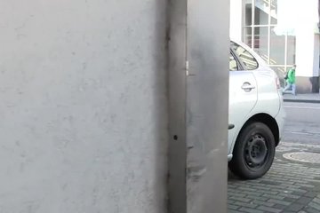 Naughty girl in latex pants sucks a dude's bolt on the street