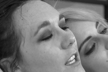 Passionate lesbians banging with a thick sex toy