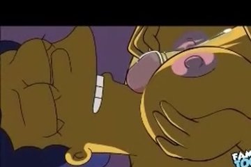 Homer and Marge Simpsons have group sex on the couch