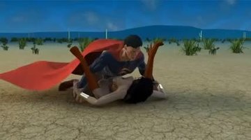 Superman fucks Wonder Woman in pussy in the middle of an empty field