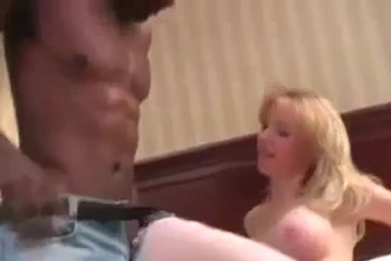 A chick in red underwear is given to a Afro-American