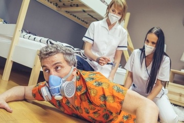 Stuck Between Two Nurses (Threesome, Blowjob, Blonde, Black Hair, Natural Tits, Doctor, Nurse)